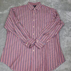 Polo Ralph Lauren Button Up Mens Red Blue White Curham Long Sleeve Sz 16.5 32/33